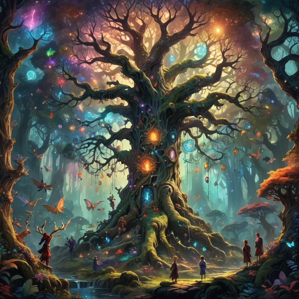 Mystical Forest Gathering in Fantastical Concept Art