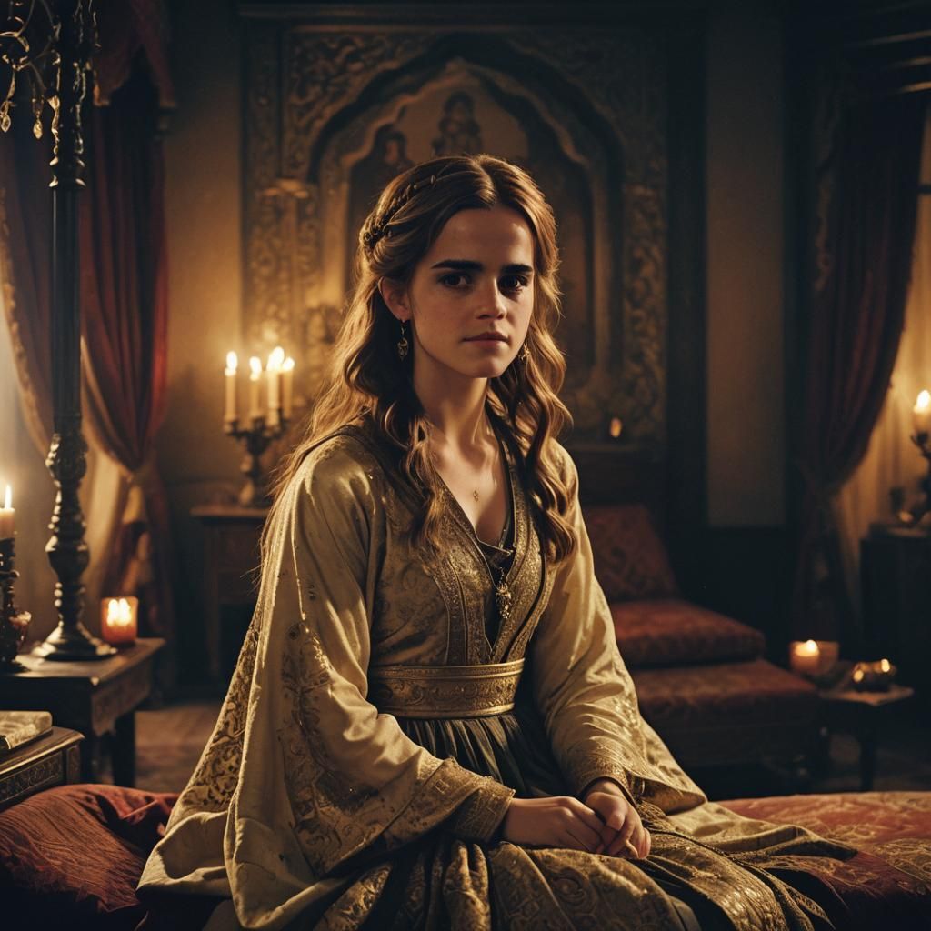 Ottoman Concubine: Cinematic Film Still of Smiling Woman