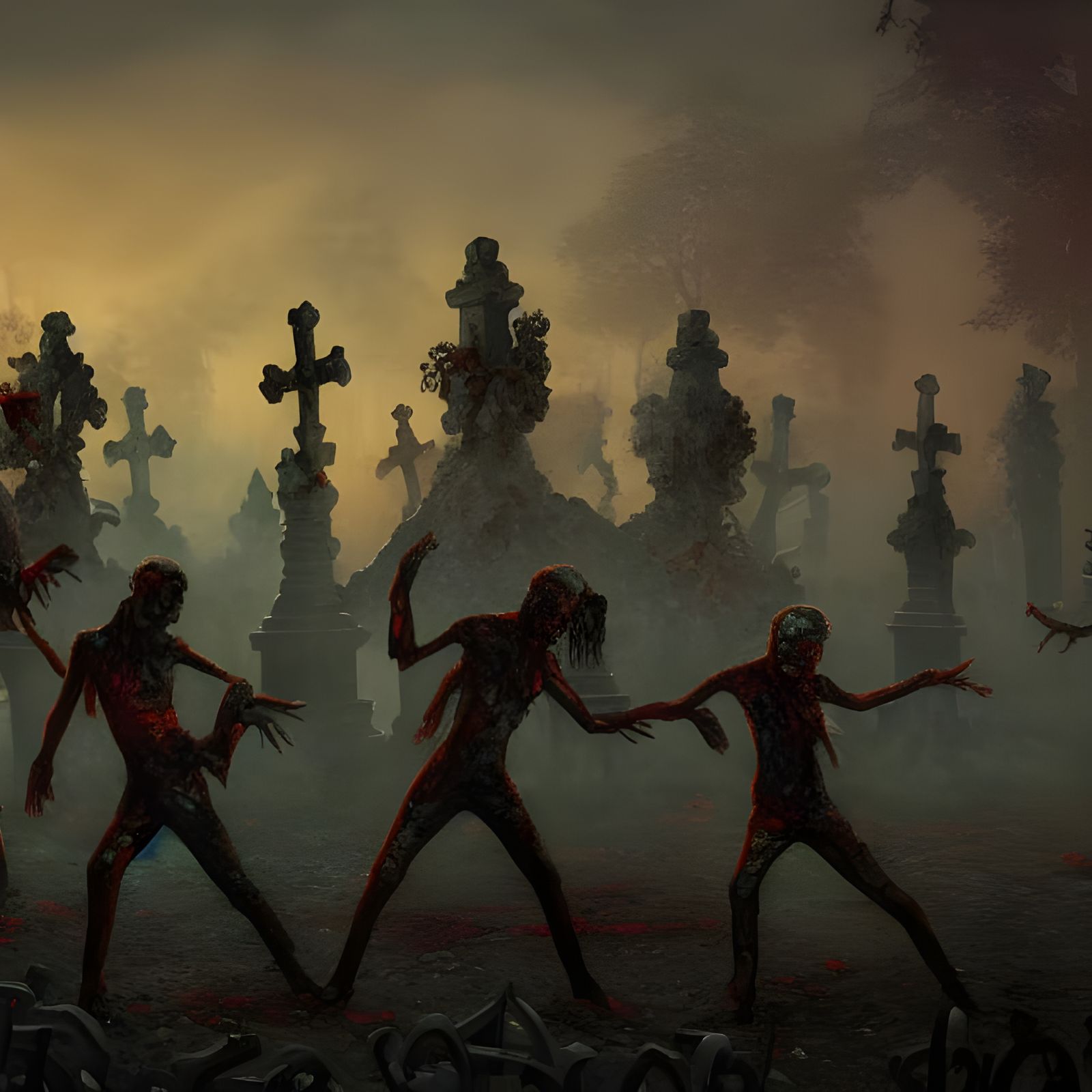 Zombies Dancing in Graveyard: Detailed Matte Painting