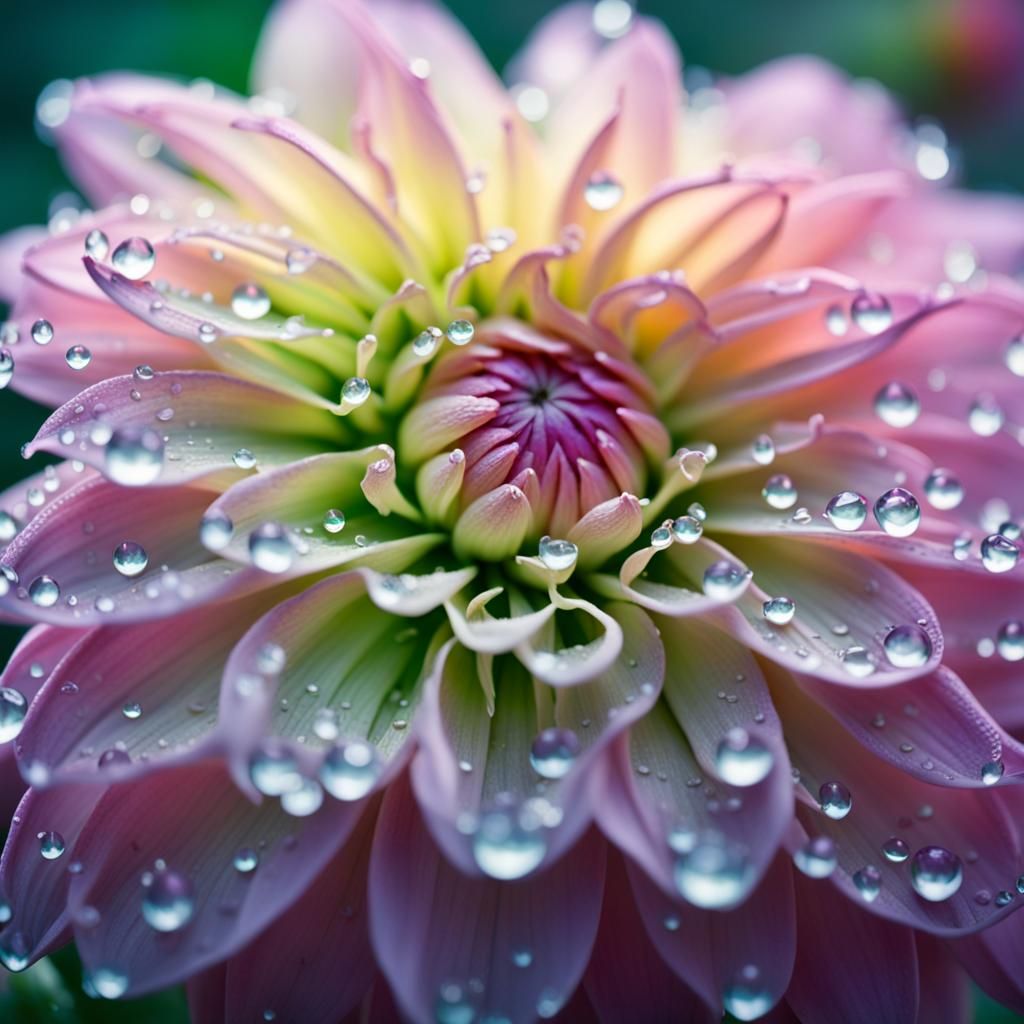 Hyperrealistic Dahlia with Raindrops in Garden Setting