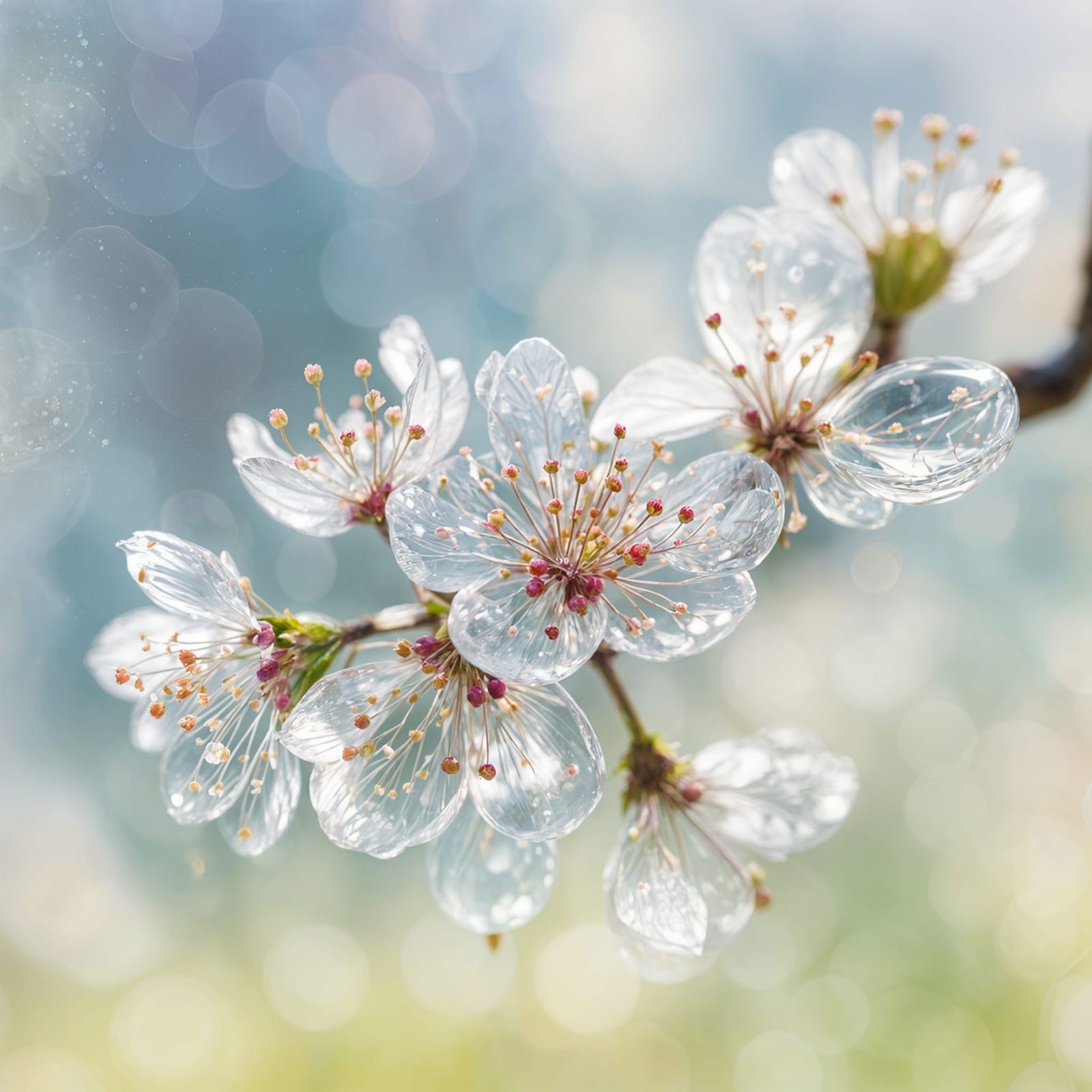 Glass Cherry Blossoms with Shimmery Lighting