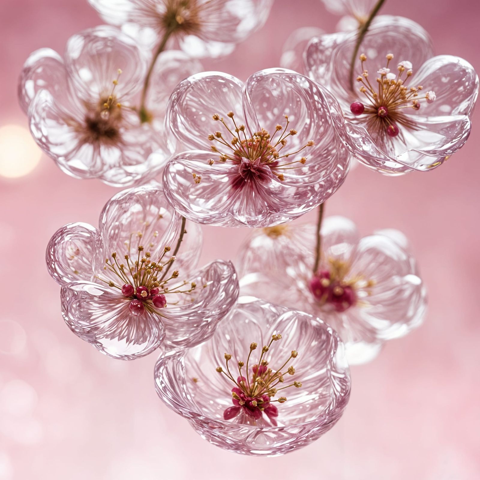 Stunning Glass Cherry Blossoms in Hyperrealistic Detail