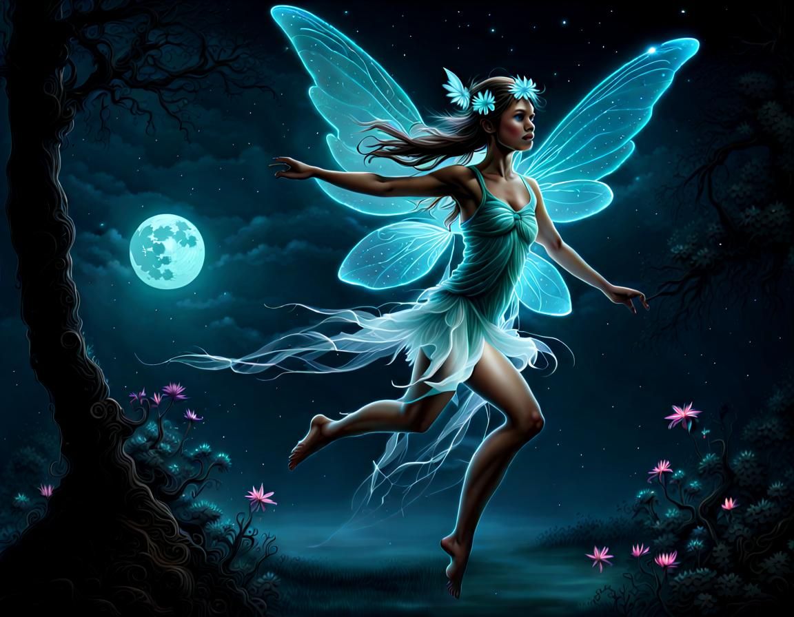 Bioluminescent Fairy in Moonlight