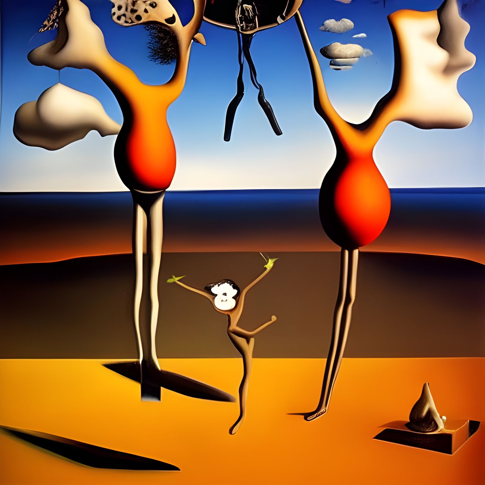 Surreal Pogo Stilts in Melting Landscape, Dali Style
