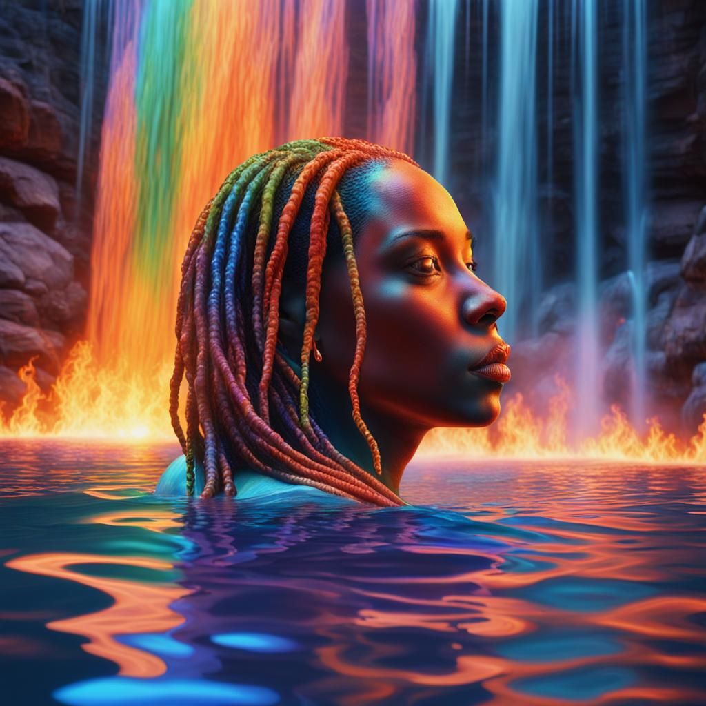 Iridescent Waterfall: Hyperrealistic Underwater Scene