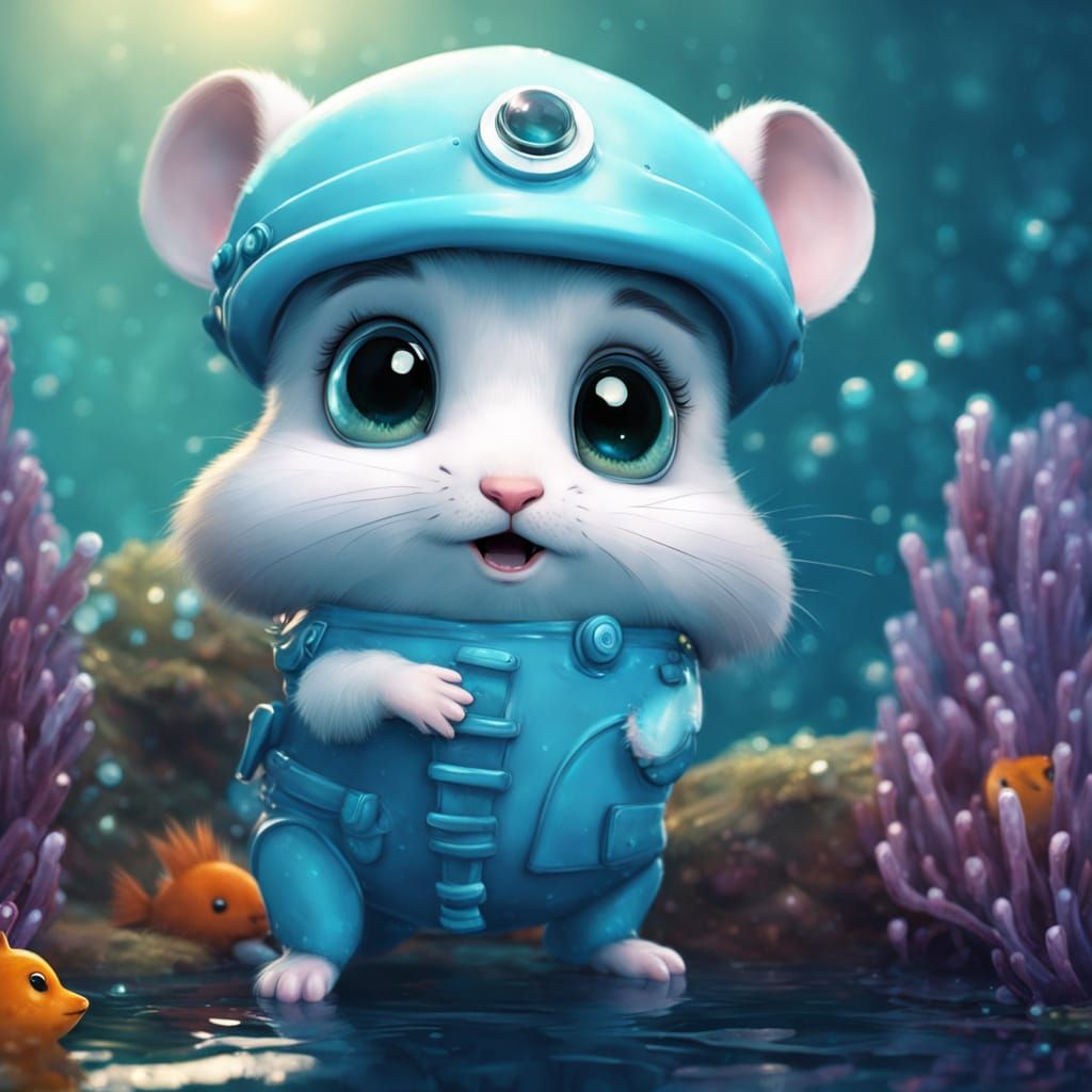 Scared Hamster on Underwater Submarine in CGI Cartoon Style