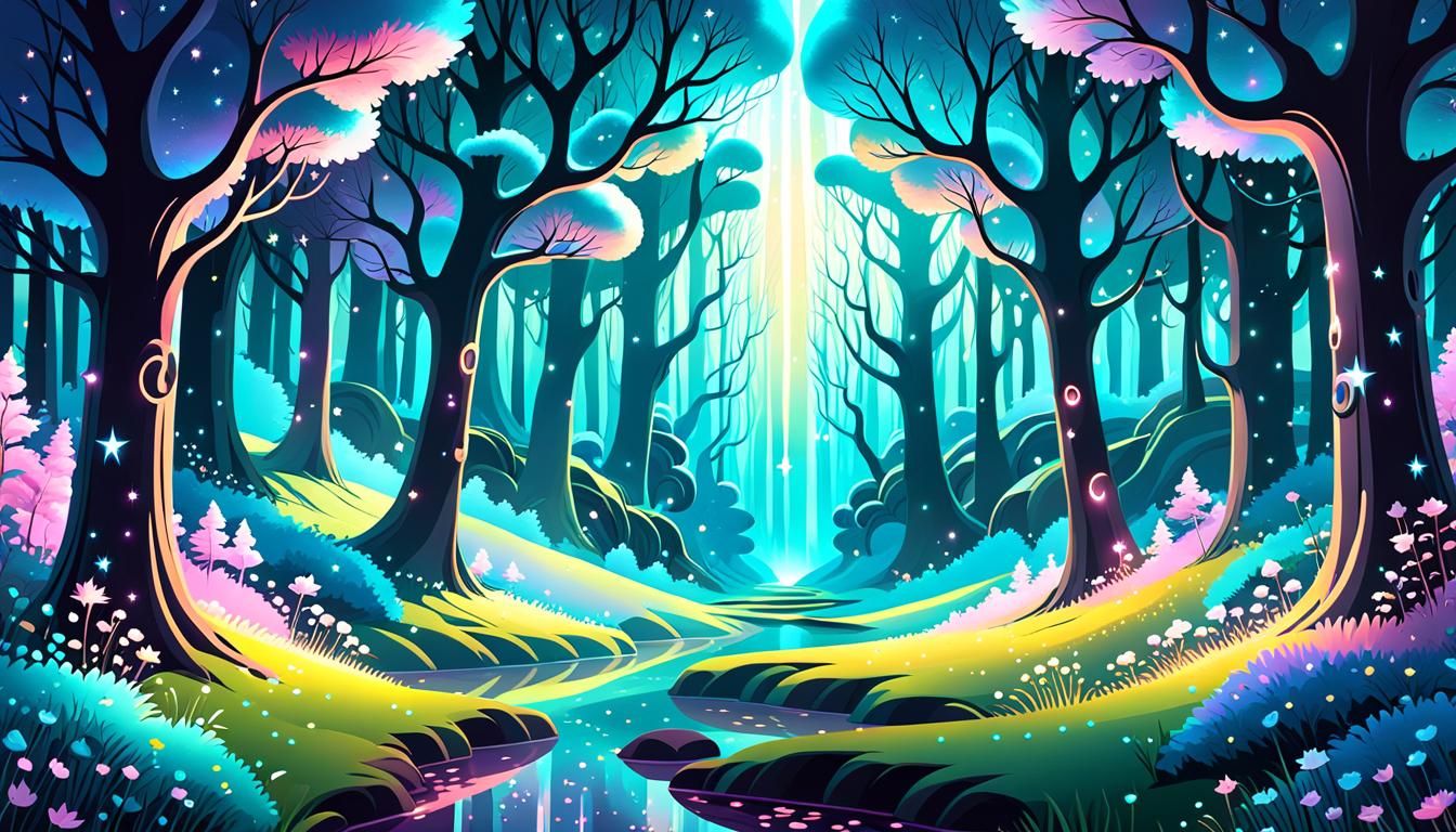 Whimsical Magical Forest Vector Illustration