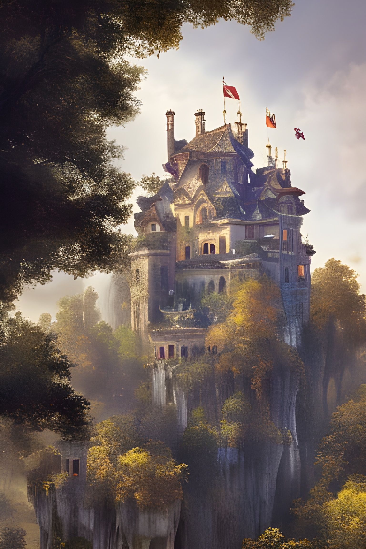 Renaissance Castle Overlooking French Gardens in Hyperdetail...