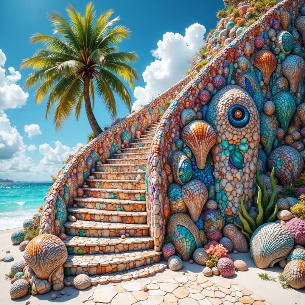 Seashell Staircase with Stained Glass, in Surreal Style