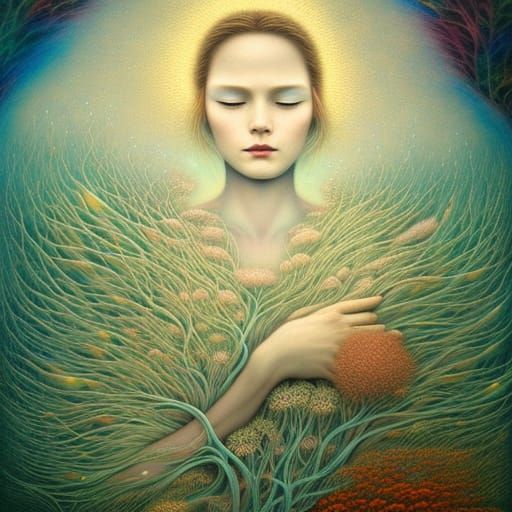 Mycelium Network in Forest, Magic Realism Style