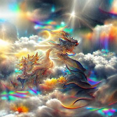 Cosmic Dragons in Astral Holographic Illustration
