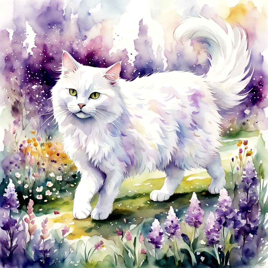 Whimsical Feline Strolls Through Spring Bloom