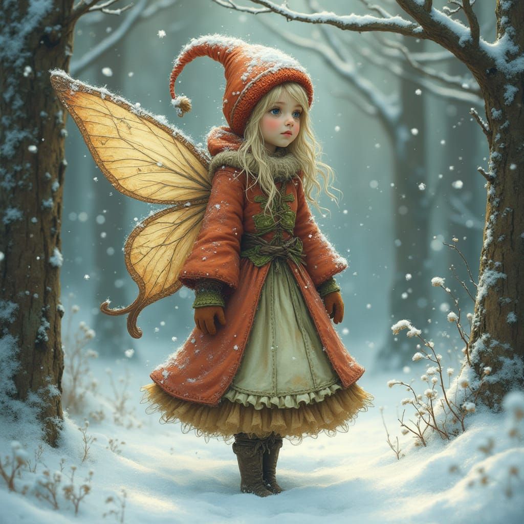 Winter Fairy in Snowy Forest, Whimsical Art