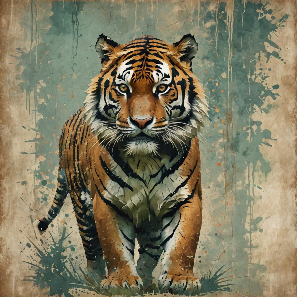 Tiger Fading into Pixelation: Digital Art
