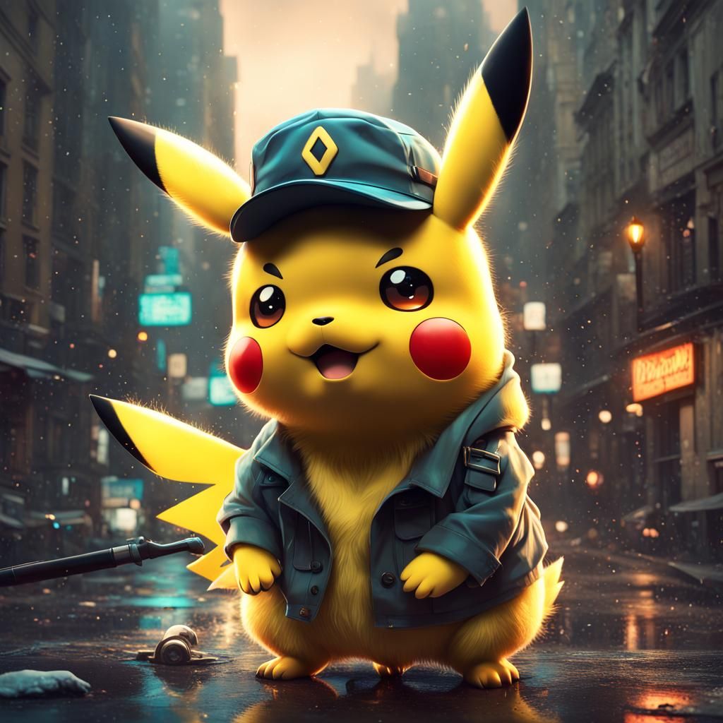 Detective Pikachu in Bioluminescent City: 3D Digital Art