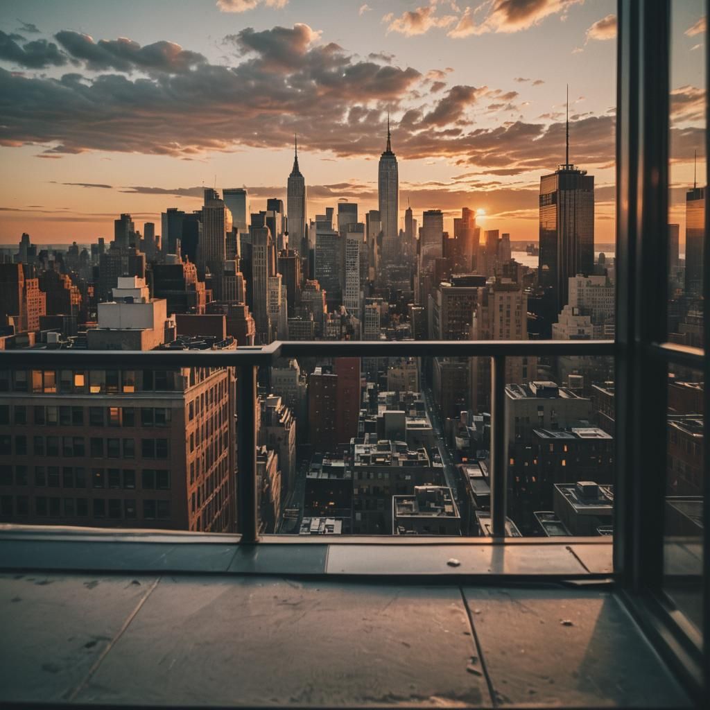 New York Penthouse Sunset: Cinematic Film Still