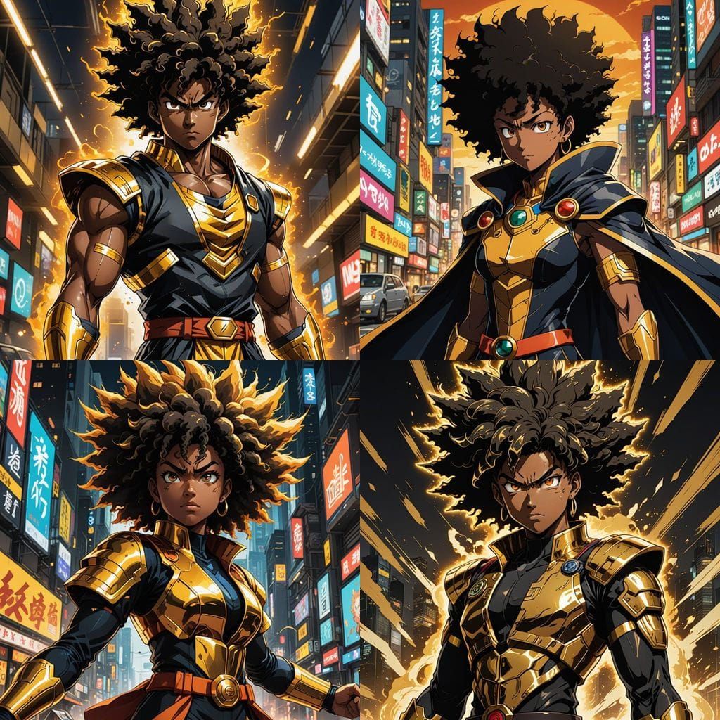 Surreal African American College Girl in Epic Manga Style