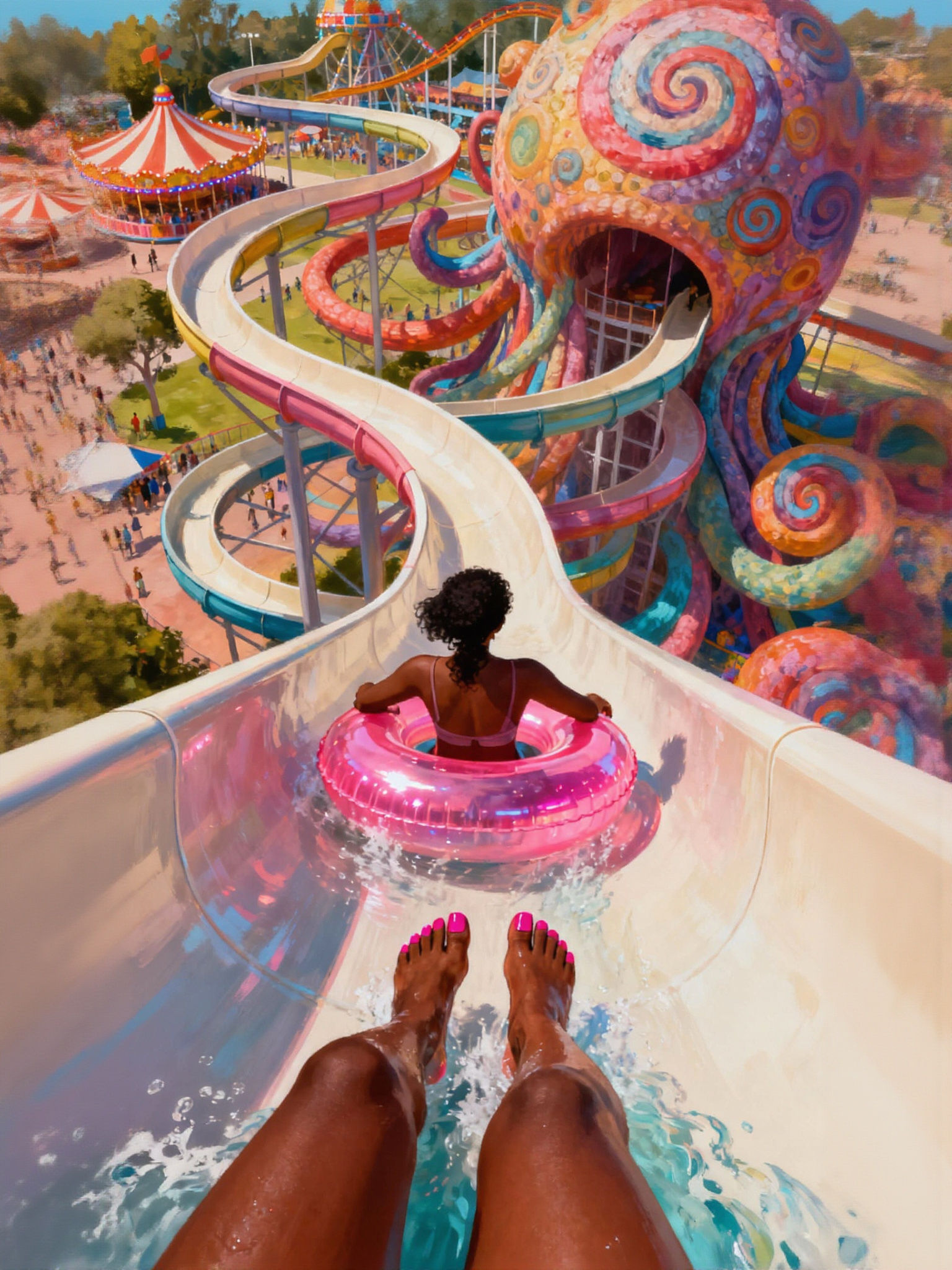 First Person Water Slide Ride in Surreal Carnival