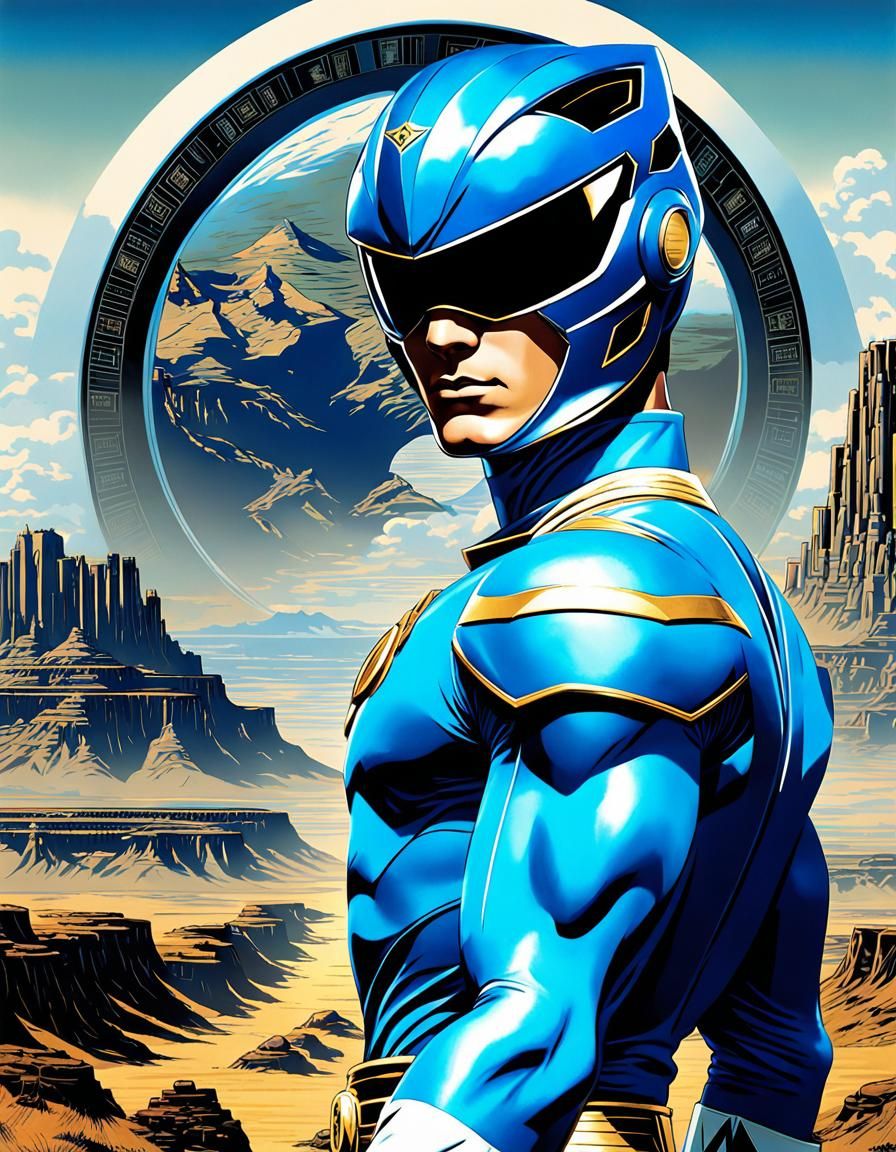 Blue Power Ranger Propaganda Poster in Art Deco Style