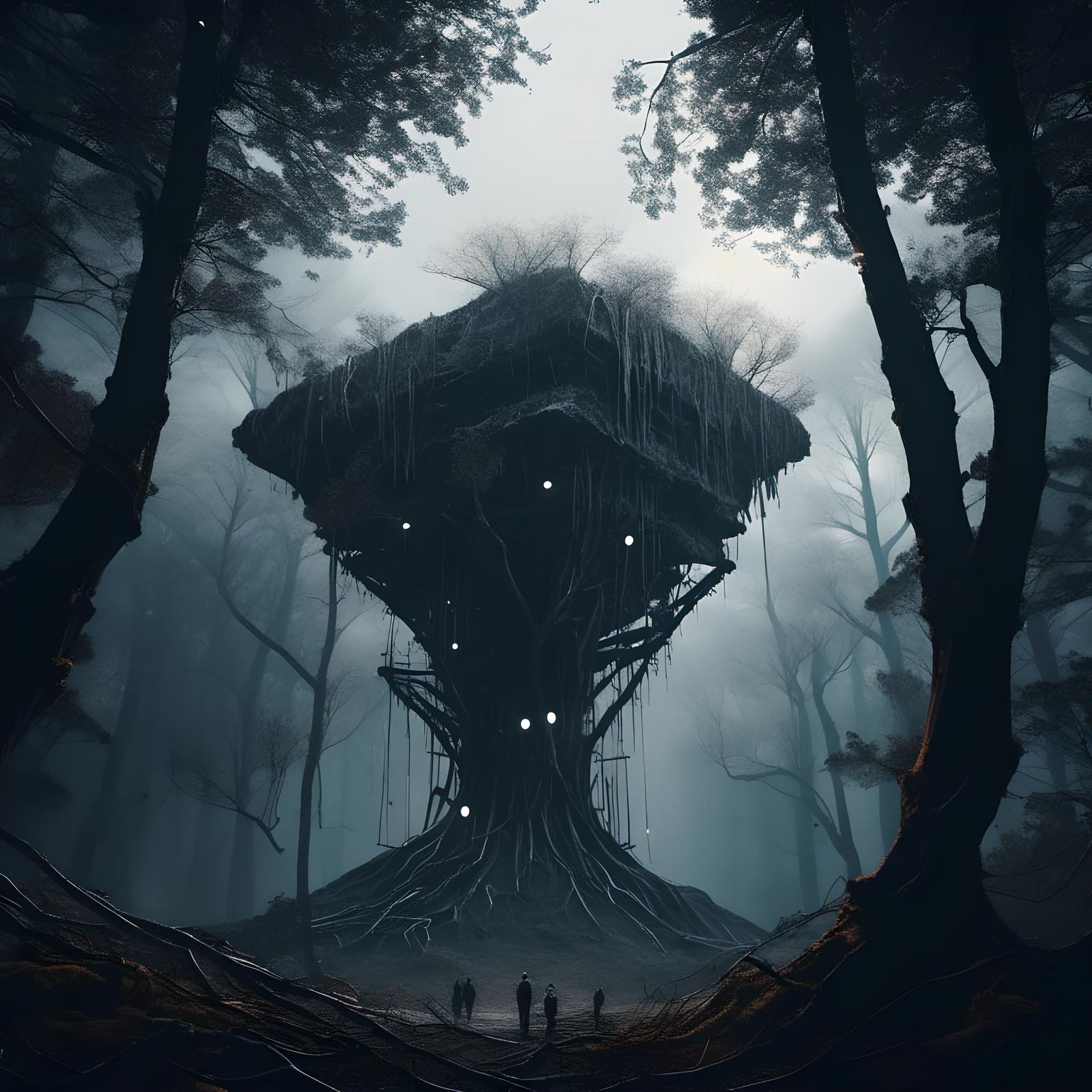 Minimalist Dark Fantasy Forest Illustration