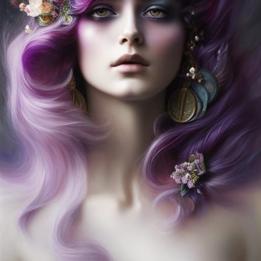Intricate Celtic Woman with Purple Hair in Fantasy Art
