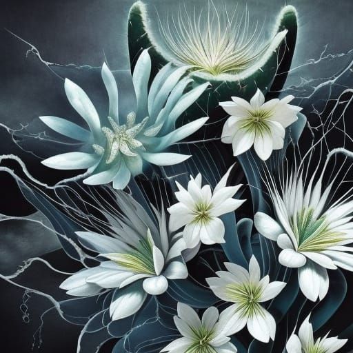 Cactus with Black Blossom: Hyperdetailed Surreal Fantasy