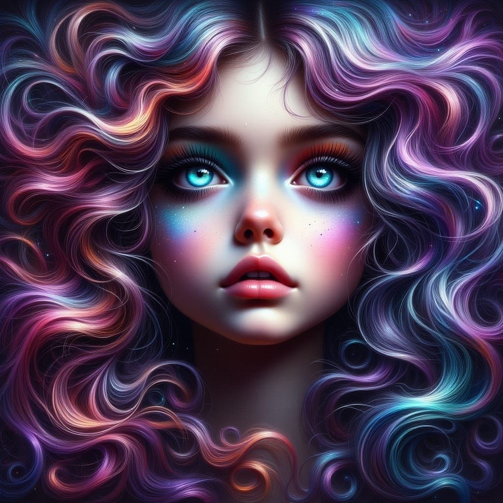 Child With Rainbow Hair in Noir Style