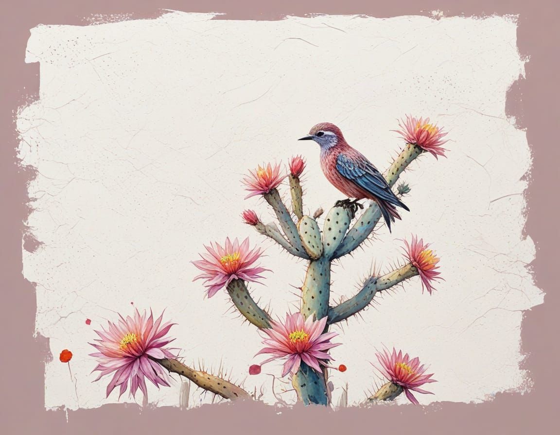 Surrealist Sunset Blooming Cactus