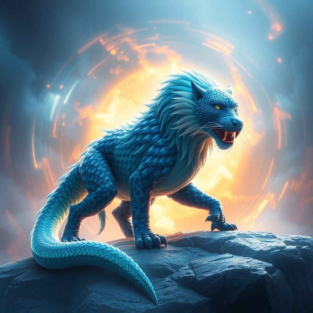 Luminescent Serpentine Griffinok in Surreal Digital Painting...