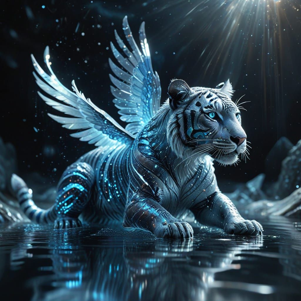 Ethereal Glass Tiger Rising: A Digital Art Dream