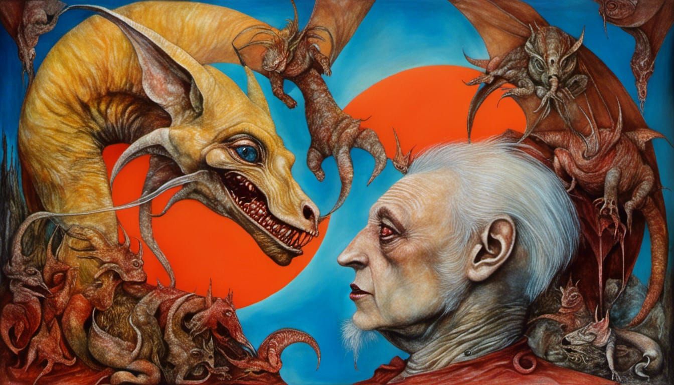 Albino Contortionist: Surreal Fusion of Dragon and Human