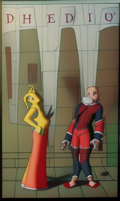 Realistic Portrait in Parabolic Linoleum Landscape