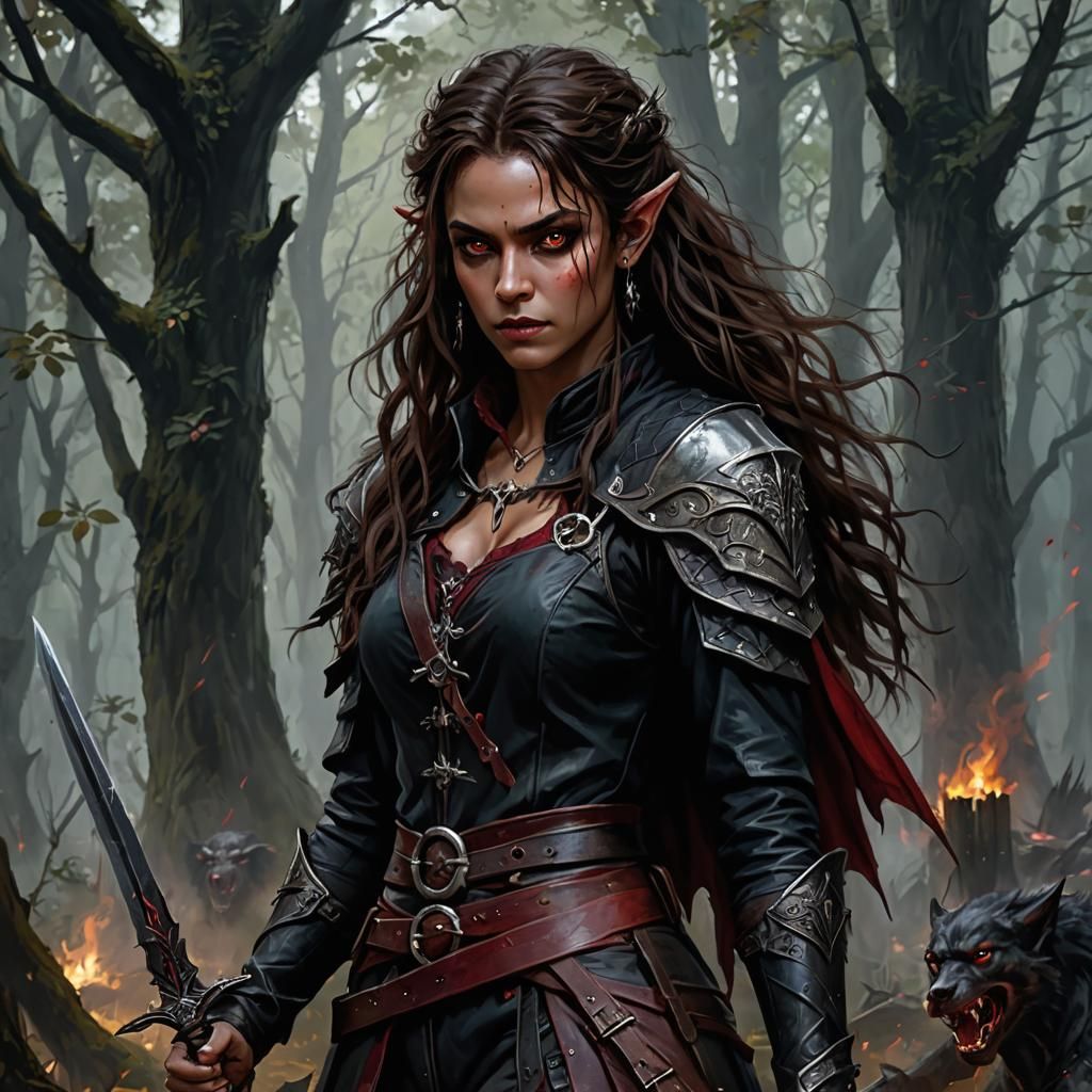 Vampire Wood-Elf with Scar, Detailed Matte Painting
