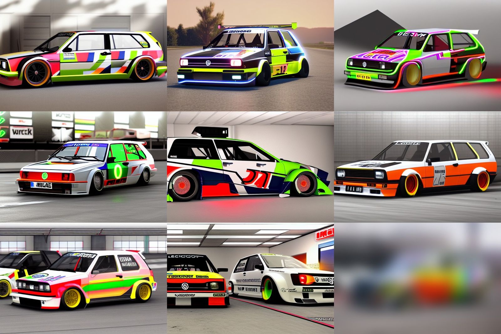 Neon VW Golf MK1 DTM Car in Unreal Engine