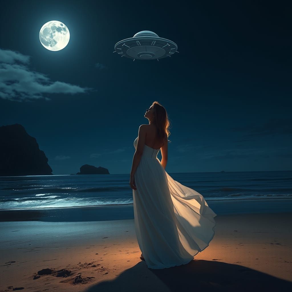 Ethereal UFO Above Tranquil Thai Beach at Night