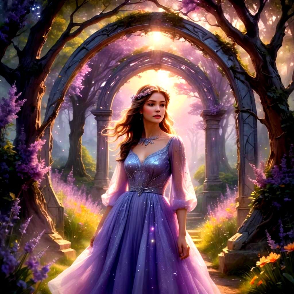 Lady at Stargate: Holographic Astral Illustration