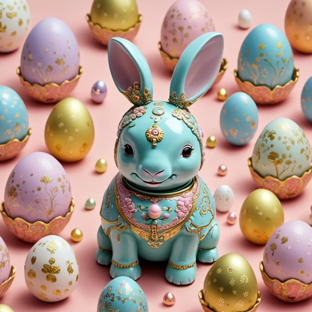 Chocolate Easter Rabbit with Eggs