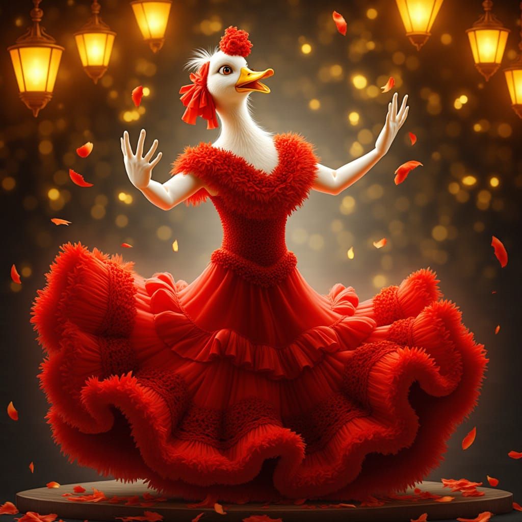 Duck Flamenco Dancer in Theatrical Illustration