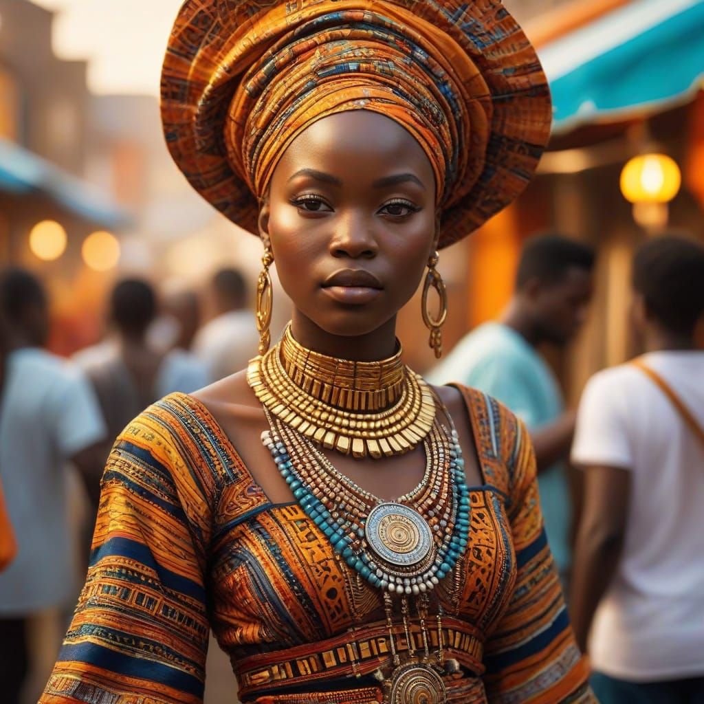 African Woman Dancing in Vibrant Afrofuturist Style