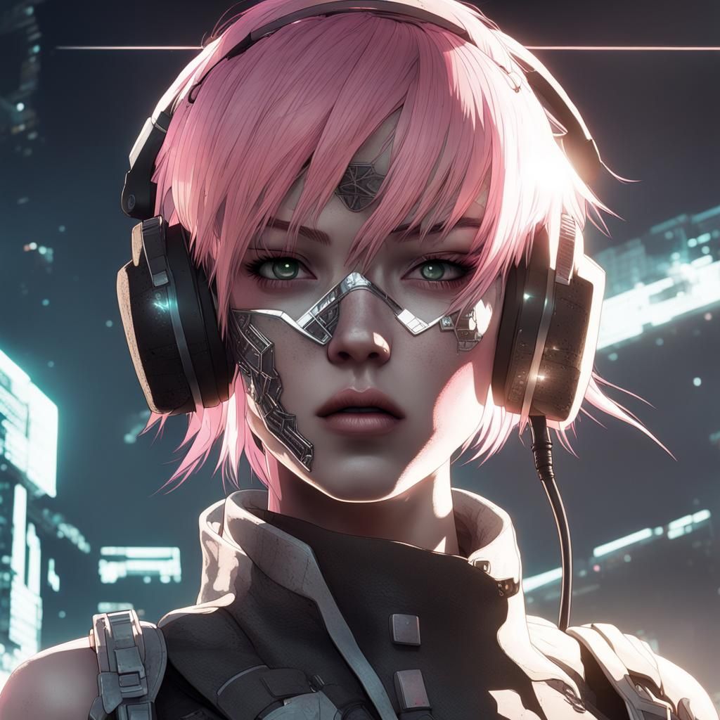Cyberpunk Cyborg Girl on Mars in Digital Wasteland