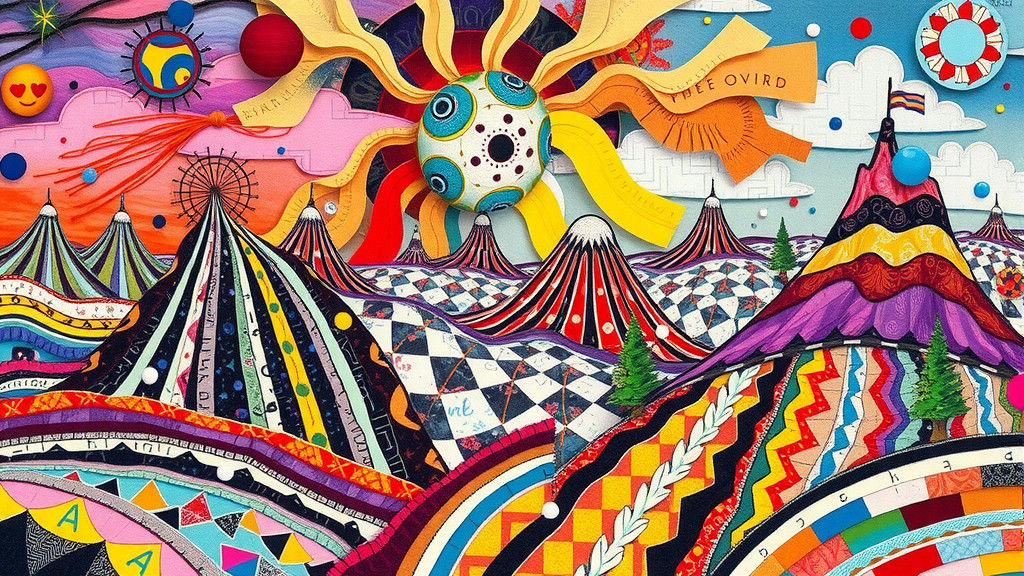 Vibrant Psychedelic Collage of Surreal Landscape