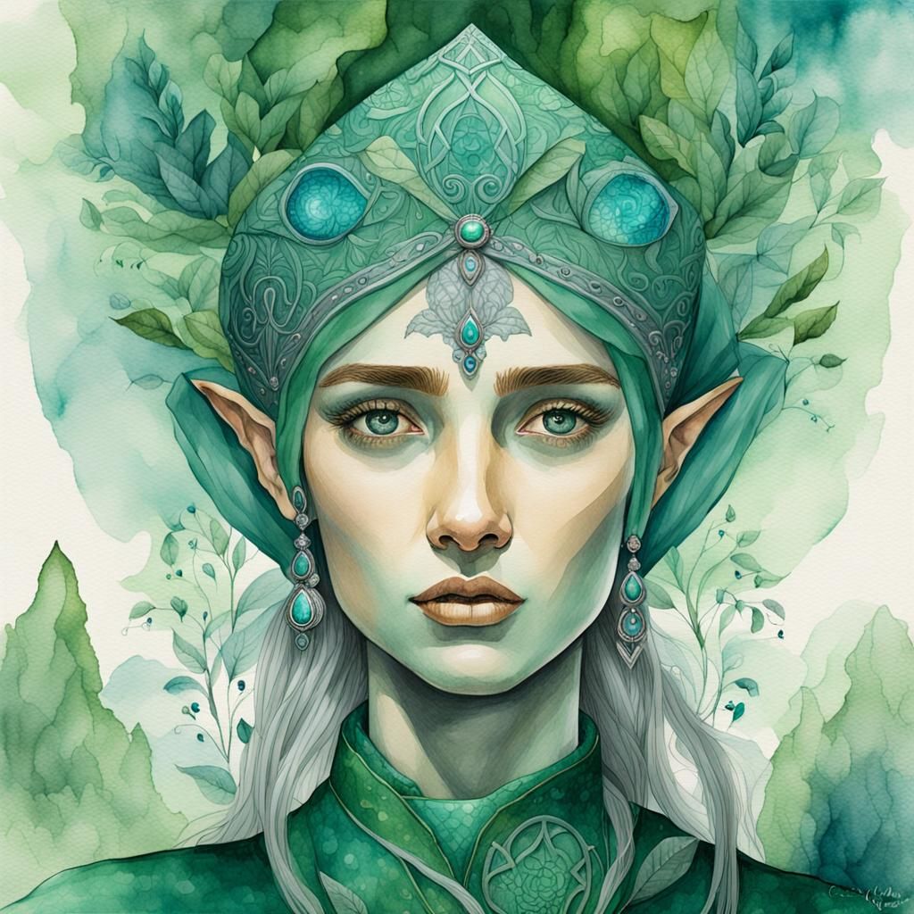 Atmospheric Elven Portrait in Watercolour Illustration