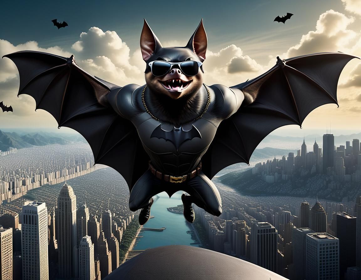 Flying Bat with Sunglasses in Pop Surrealism Style