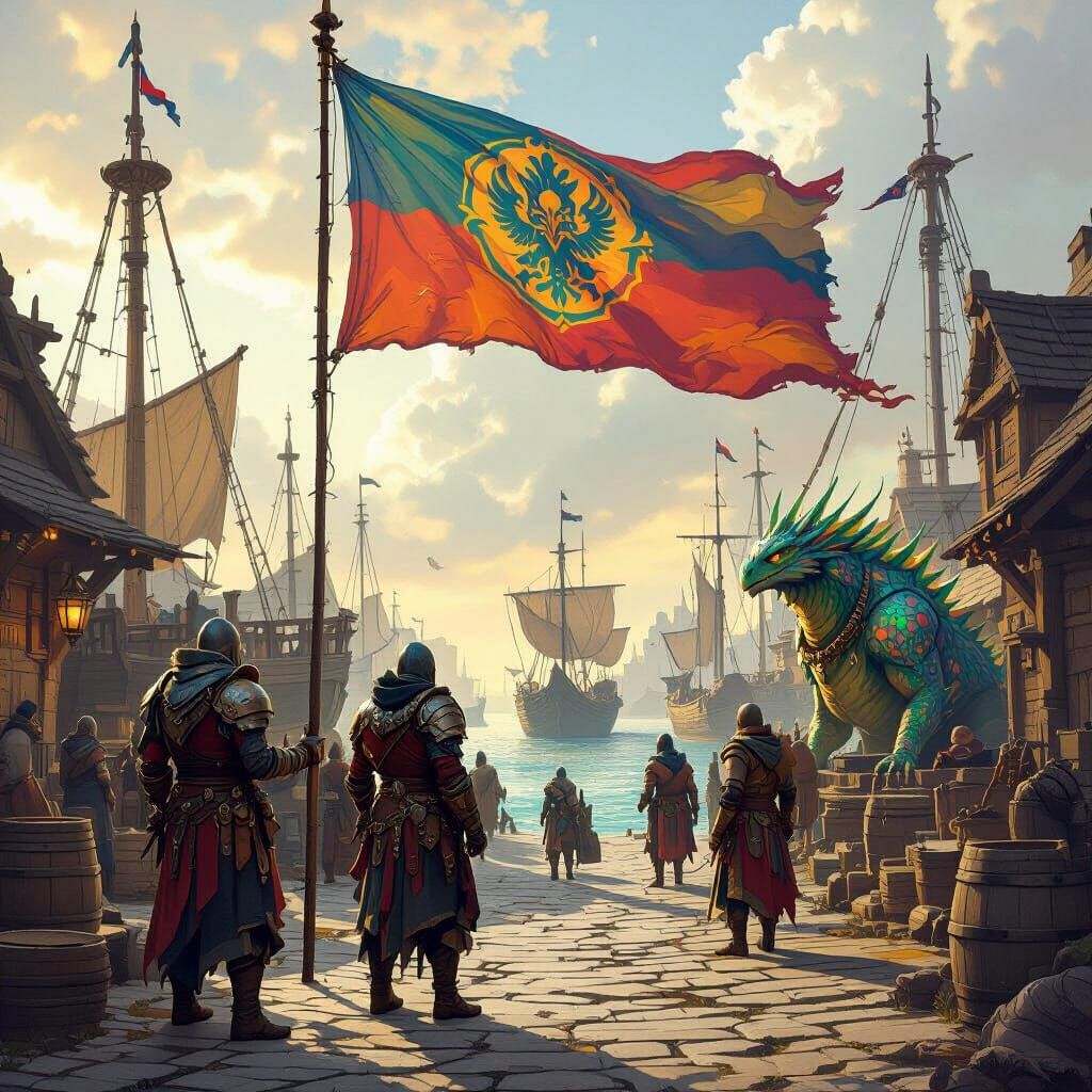 Vibrant Flag for a Fantasy Medieval Port Town