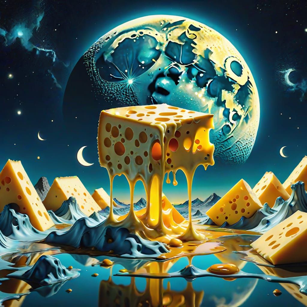 Cheese Moon in Surrealist Style