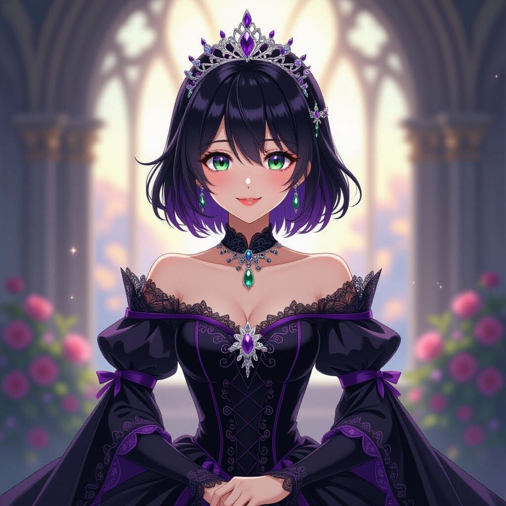 Anime Princess with Purple Streaks and Tiara