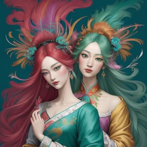 Surreal Portrait of Asian Man with Sword in Pop Art Style