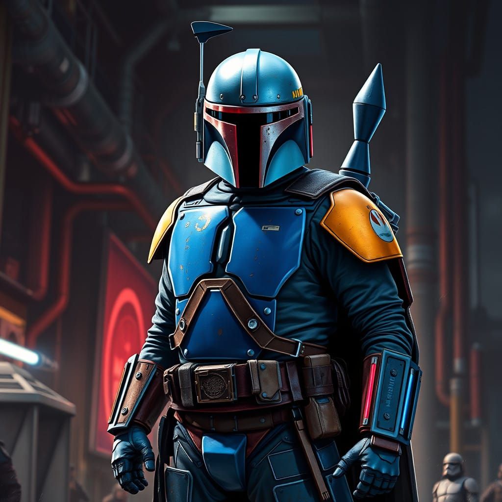 Mandalorian Bounty Hunter in Futuristic Armor