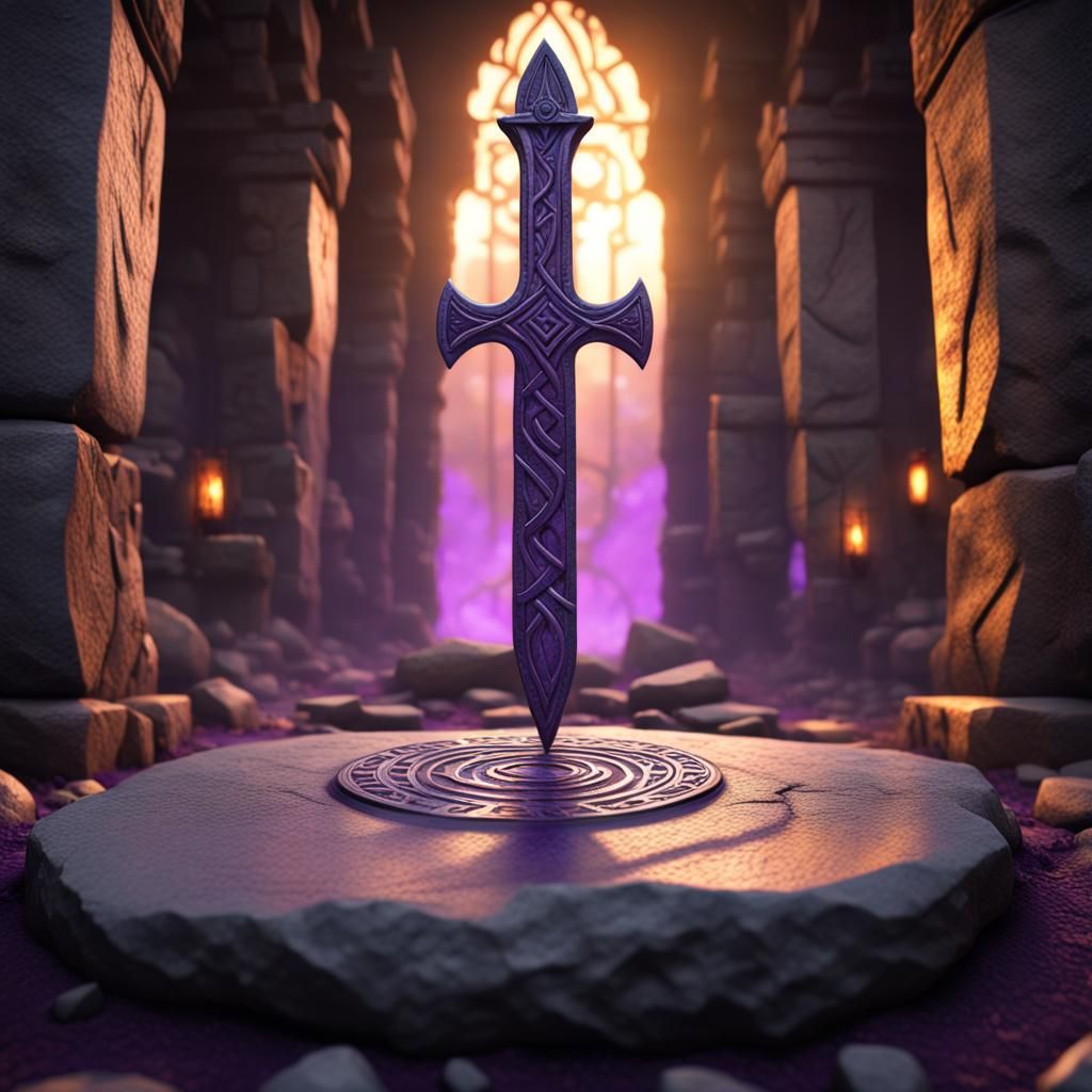 Viking Runes and Sword in Stone