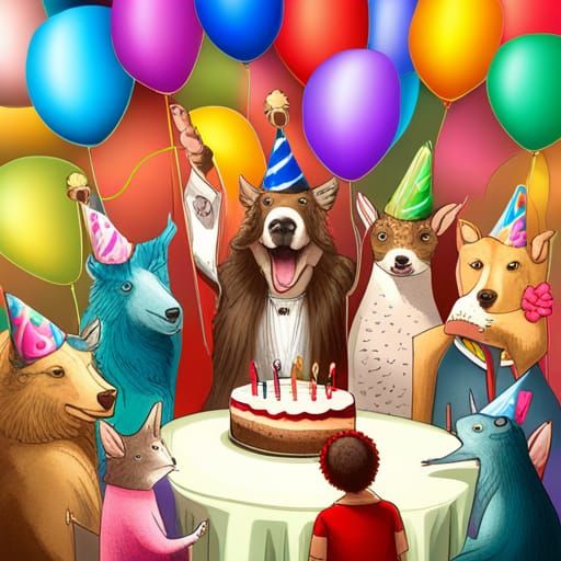 Joyful Cartoon Animals Celebrate Birthday Party